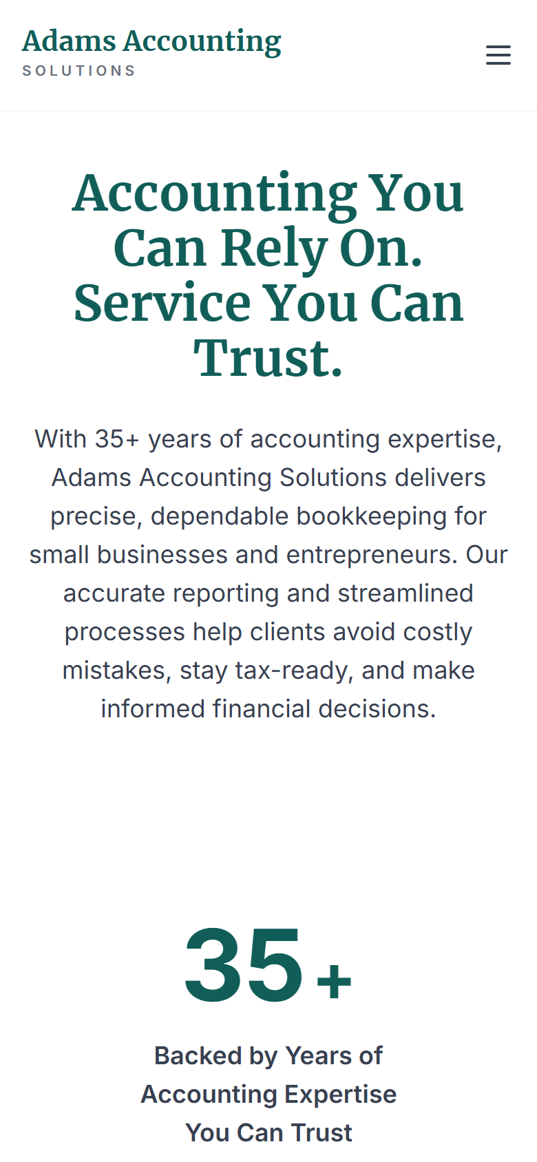 The homepage on a phone: the headline wraps over four lines above the introduction, and the figures stack one per row.