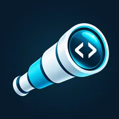 Spyglass app icon: a white and cyan spyglass with code brackets in its lens